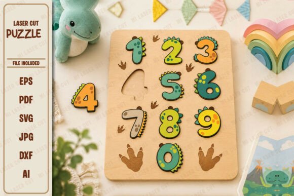 Download Toddler Dino Number Puzzle Laser Cut SVG - Premium Resources