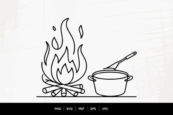 Download Campfire Cooking Pot Line Illustration - Campfire cooking Collection