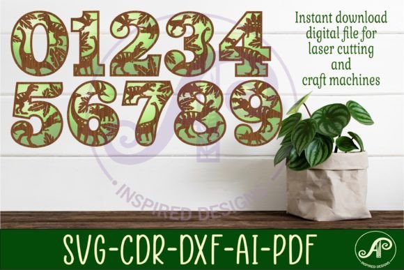 Download Dino Number Two Layer Wall Sign SVG Cut - Premium Bundle